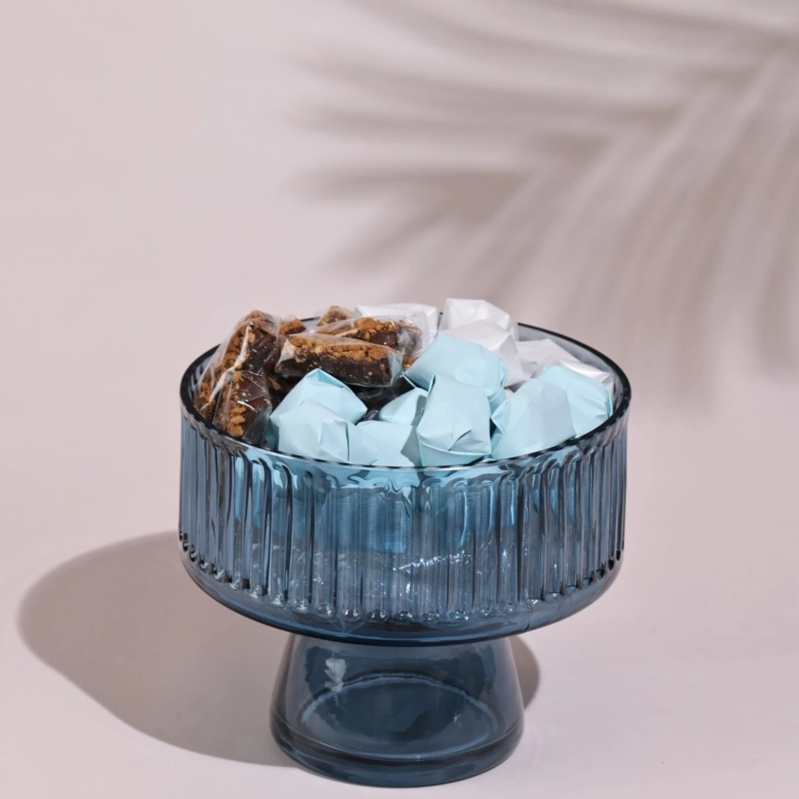 1KG Blue Glass Footed Bowl, Les Arcs en Ciel