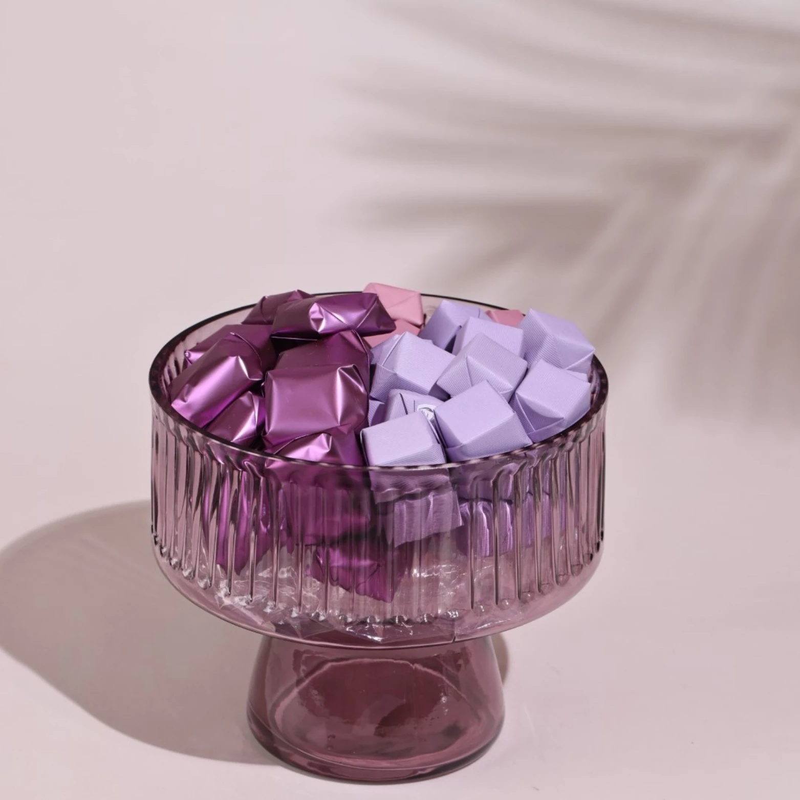 1KG Purple Glass Footed Bowl, Les Arcs en Ciel