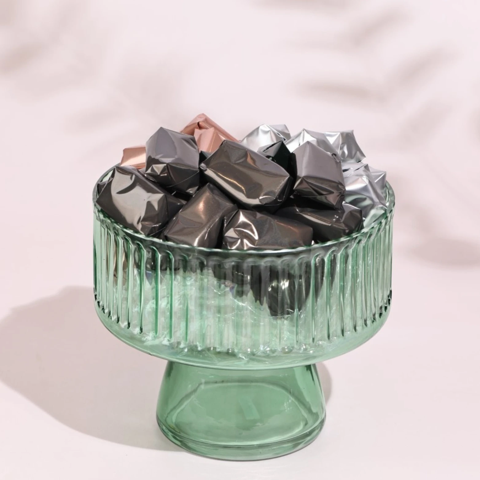 1KG Green Glass Footed Bowl, Les Arcs en Ciel